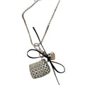 Silver Ball Chain Mesh Heart Bag Pendant Necklace Two Bows view 5