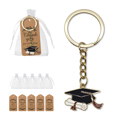 Graduation cap diploma keychain with organza bag and kraft tags