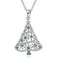 Silver Tone Green Crystal Christmas Tree Pendant Necklace view 1