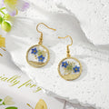 Gold Tone Round Leaf-Detail Pressed Flower Drop Earrings in Seven Designs view 6