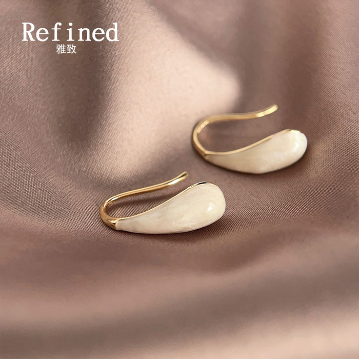 Gold Tone Cream Long Teardrop Hook Earrings For Women