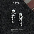 Grey Pearl Cascade Tassel Drop Earrings Silver CZ Stars view 3
