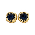 Deep Blue Faceted Stone Stud Earrings in Textured Gold Tone view 5