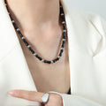 Black Bamboo Segment Beads Silver Metal Ball Necklace view 4