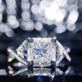 White Gold Princess Square Clear Stone Ring X Band Sizes 6-10 view 1