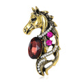 Jeweled Horse Head Brooch In Antique Gold And Silver Tones view 5