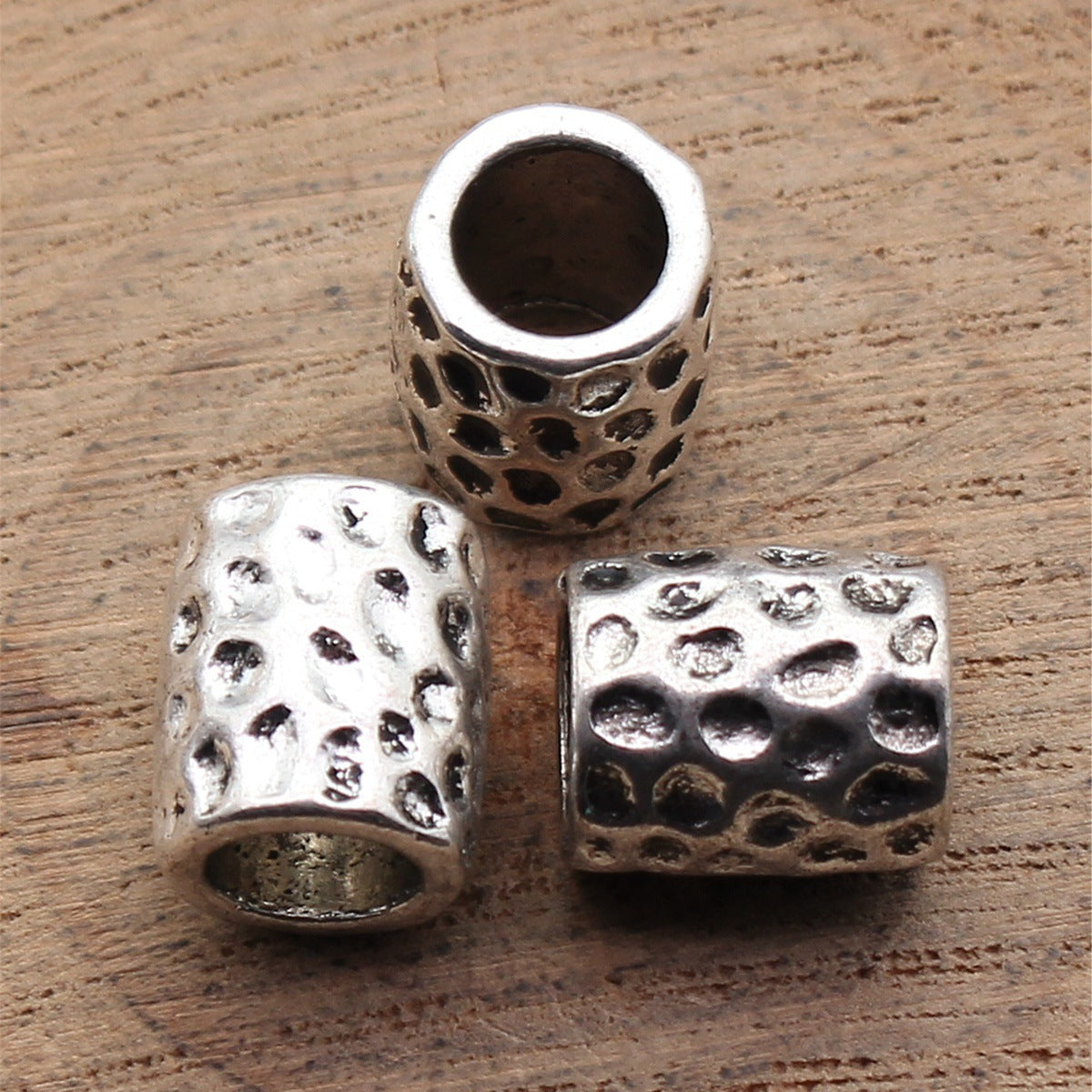 12x10x10mm 3.3g Multicolor Zinc Alloy Hammered Cylinder Tube Large Hole Beads for DIY Bracelet Making