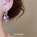 Gold Purple Flower and Pearl Drop Earrings for Everyday Styling view 3