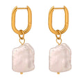 Gold Oval Huggie Irregular Freshwater Pearl Drop Earrings view 5