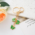 Enamel Triple Butterfly Keychain Gold Tone Metal Bag Charm view 4