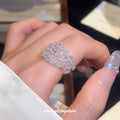 Silver Multi-Row Clear Crystal Open Cuff Statement Ring view 1