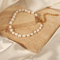 White Shell Disc Bead Bracelet Gold Accents Adjustable view 4