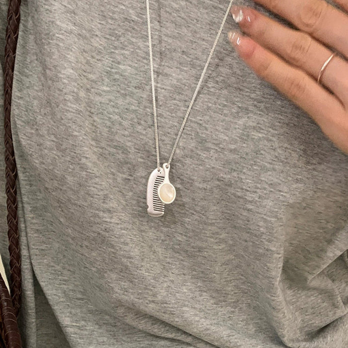 Comb Pendant Fine Chain Necklace In Two Metal Tones