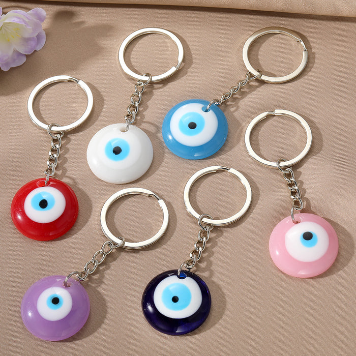 Silver Tone Round Resin Evil Eye Split Ring Keychains in Six Colors