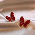 Red Enamel Butterfly Stud Earrings with Gold Tone Trim view 3