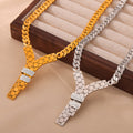 Y Letter Cuban Chain Necklace Bracelet Set Gold Steel Pave Bars view 4