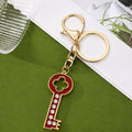 Enamel Clover Key Rhinestone Pendant Keychain Gold Charm view 2