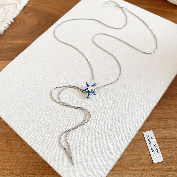 Blue Starfish And Pearl Beaded Necklaces In Two Styles