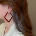 Deep Red Geometric Hoop Earrings In Three Bold Shapes view 4