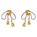 Gold-Tone Pearl Bow Yellow Crystal Drop Earrings Pair view 5