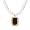 Freshwater Pearl Necklace Black Acrylic Rhinestone Pendant view 5