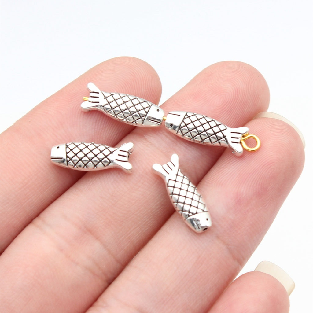 15x5.5x3.6mm 0.86g Antique Silver Zinc Alloy Fish Small Hole Beads for Bracelet Necklace DIY
