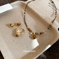 Gold Brown Tiger Eye Cabochon Ring And Stud Earrings view 3