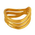 Gold Steel Triple Band Wavy Openwork Ring Wide Shank view 5