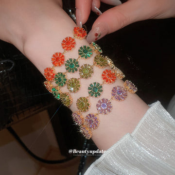 Gold Five Flower Zircon Daisy Chain Bracelet Adjustable