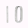 Oval Crystal Pave Huggie Hoop Earrings Three Metal Tones view 5