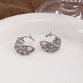 Silver Pave Feather Leaf Stud Earrings With Pink Stone view 6