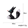 Enamel Fox Brooch with Faux Pearl in Black or White view 5