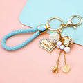 Heart Plaque Braided Wrist Strap Keychain with Beads and Tower Drop view 3