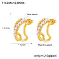Gold Geometric Open Hoop Earrings White Pearl Accents view 6