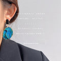 Black Top Blue Green Textured Rough Disc Drop Stud Earrings view 2