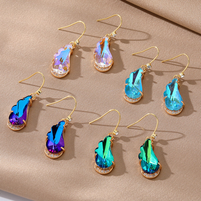 Gold Tone Faceted Wing Crystal Effect Hook Earrings in Four Colors