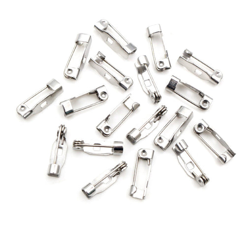 Finish comparison of stainless steel safety brooch pin backs in five lengths