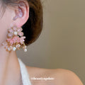 Pink Floral Pearl Tassel Stud Earrings Fashion Jewelry view 4