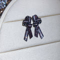 Crystal Bow Stud Earrings in Black or Multicolor Stripes view 6