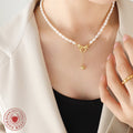 Pearl Bead Necklace with Gold Bow and Heart Drop Pendant view 4