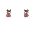 Gray Bow And Pink Rose Flower Drop Stud Earrings For Women view 5