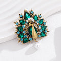 Green Peacock Tassel Crystal Metal Brooch Pin for Jackets and Lapels view 5