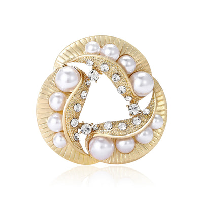 Two colorways of interlocking triangle pearl brooch shown side by side.
