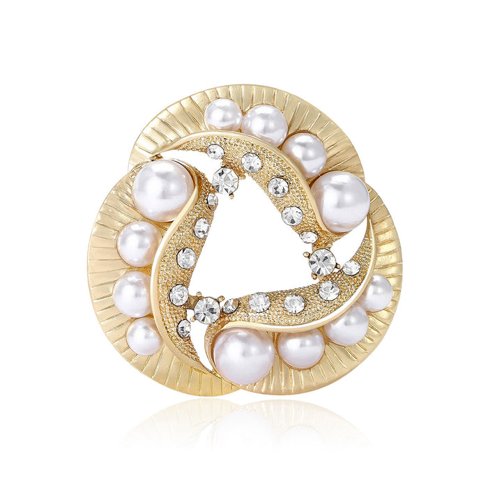 Interlocking Triangle Pearl Brooch in Gold or Silver Tone