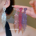 Colorful Rhinestone Fringe Tassel Stud Earrings Fashion Jewelry view 2
