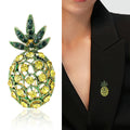 Yellow Crystal Pineapple Brooch With Dark Green Leaves view 2