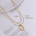 Double Layer Geometric Square Pendant Necklace Gold Steel view 2