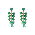 Gold Green Crystal Leaf Cascade Tassel Drop Earrings view 5