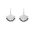 Silver Tone Fan Black Bead Fringe Long Hook Earrings view 5