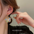 Iridescent Crystal Flower Gold Tone Statement Drop Earrings view 3